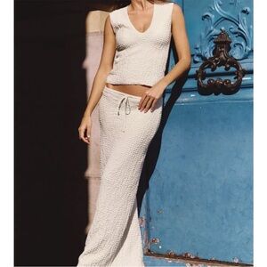 Zara Cream Textured Top and Long Skirt Set